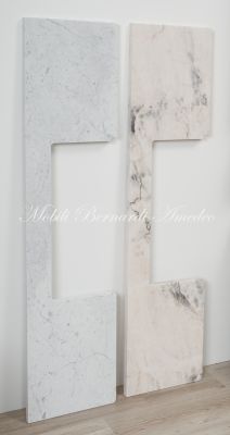 Piani in marmo per mobile bagno arte povera - bianco di Carrara e rosa Portogallo